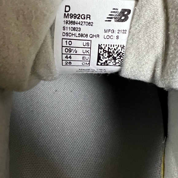New Balance 992 Made In USA Grey 2020 Mens Size 10 M992GR - Picture 7 of 7